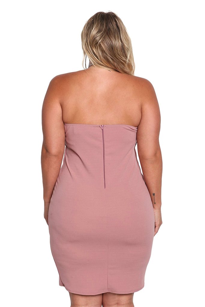 Women Plus Size Pink Patchwork Strapless Bandage Skirt Sexy Slim Dress