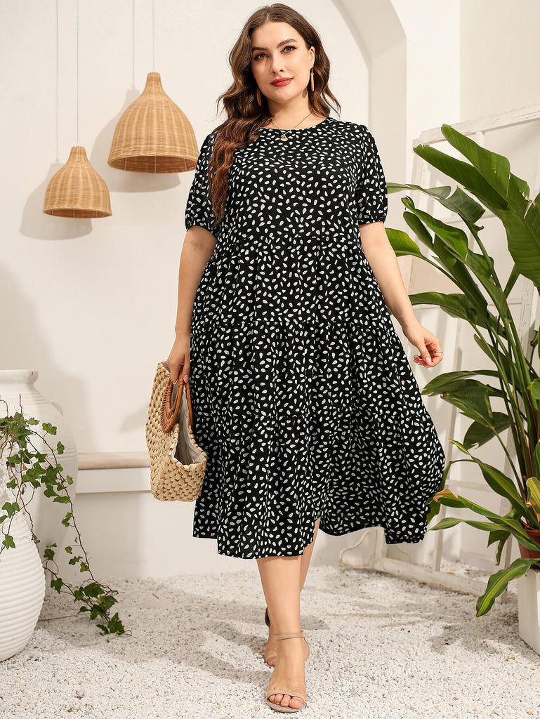 Women's Plus Size Short Sleeve Skirt With Loose Casual Summer Long Dress
