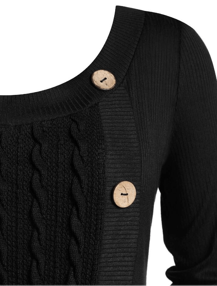 Warm Plus Size Split Buttoned Cable Knit Sweater
