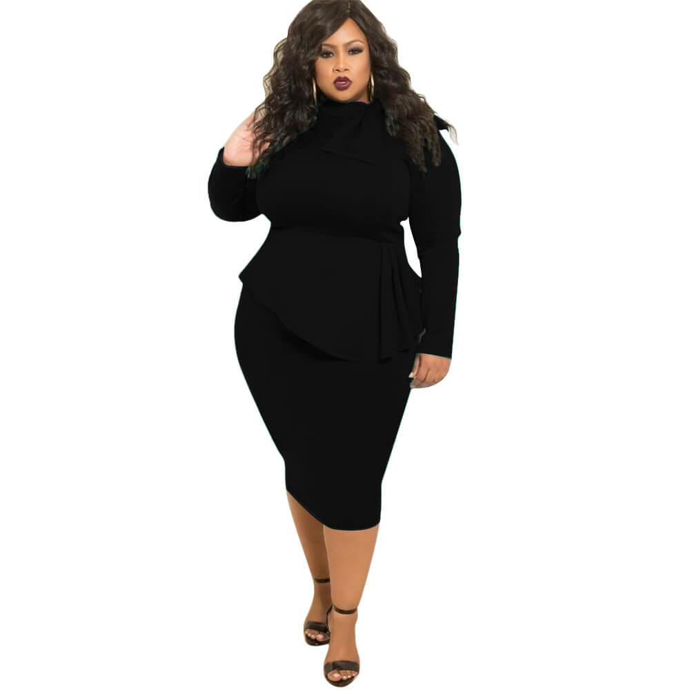 Women's Perfect Sexy Loose Stretchy Plus Size Peplum Dresses with Bowknot